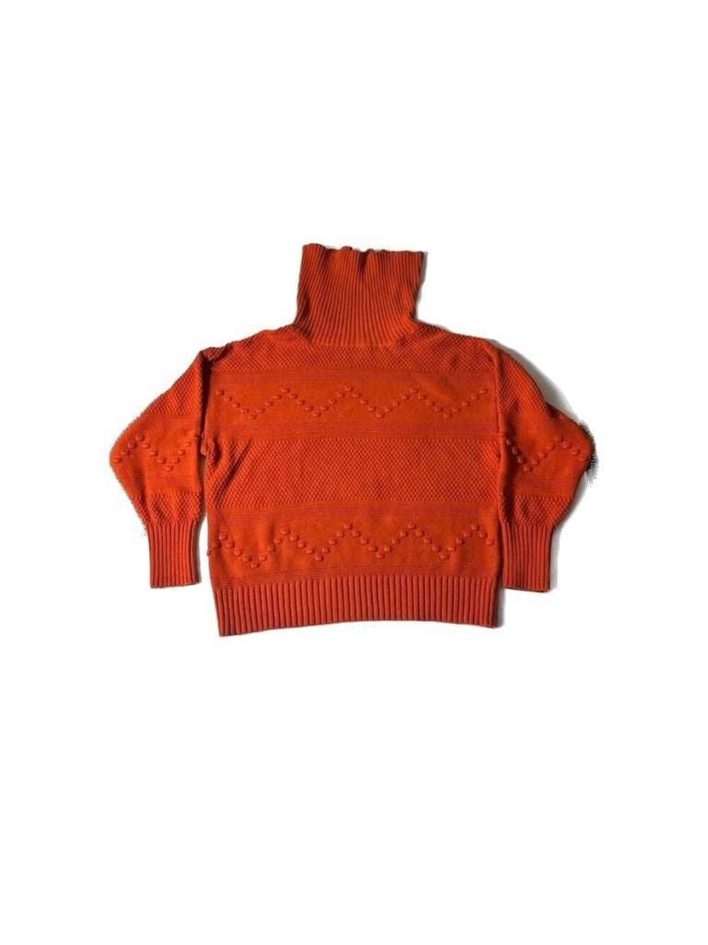 Frye and Co. Women's Orange Bobble Knit Zigzag Turtleneck Sweater, Size L